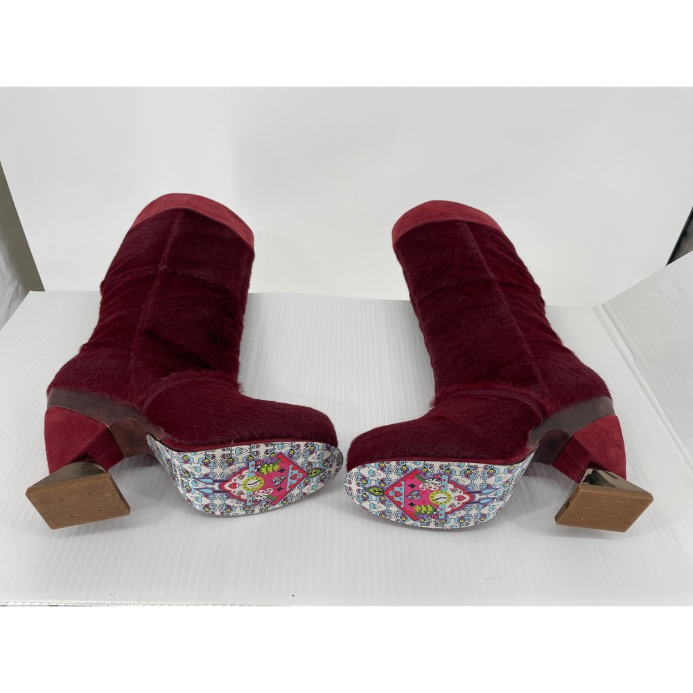 Irregular Choice Ascension‎ Boots Burgundy Pony Hair Sculptural Heel US 7 EU 38 - Picture 5 of 11